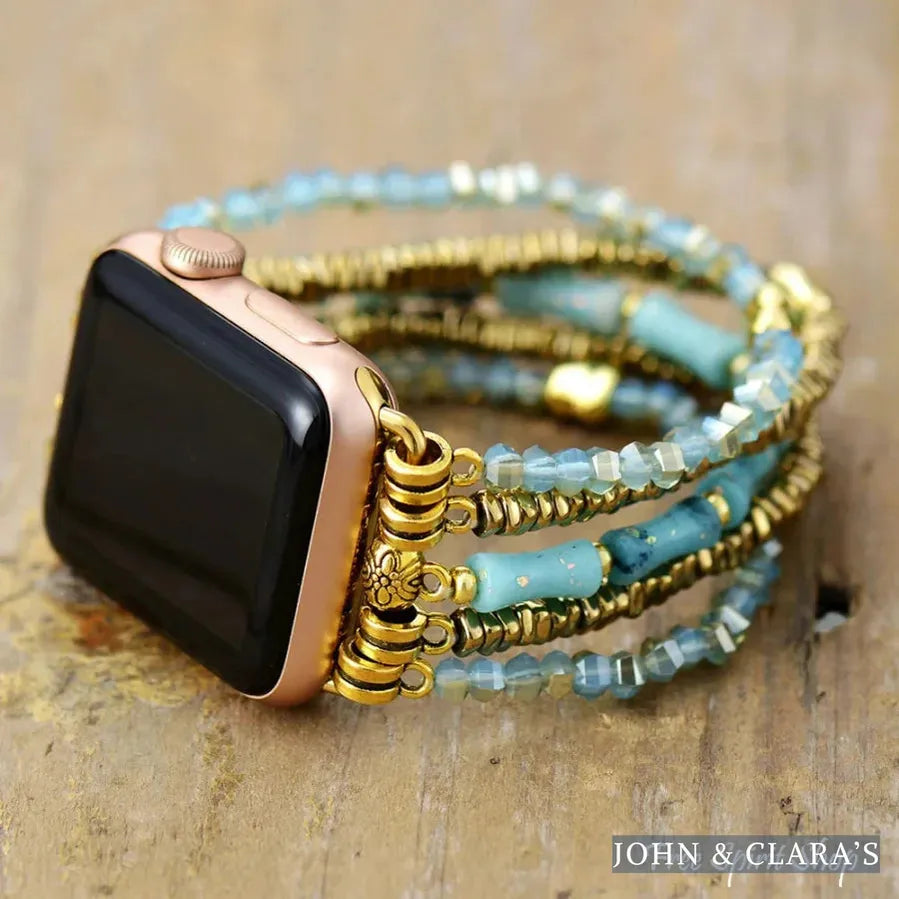 Ocean Blue & Seed Bead Stretchable Apple Watch Band