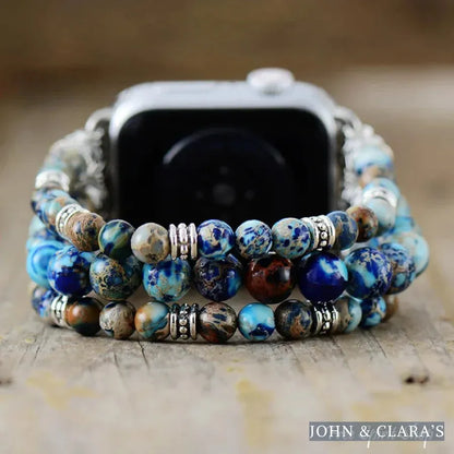 Handmade Turquoise Jasper Bead Elastic Apple Watch Band
