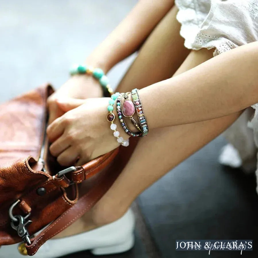 Natural Rhodonite & Jasper Wrap Bracelet