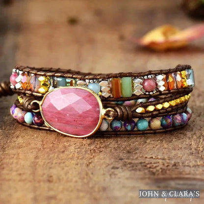 Natural Rhodonite & Jasper Wrap Bracelet