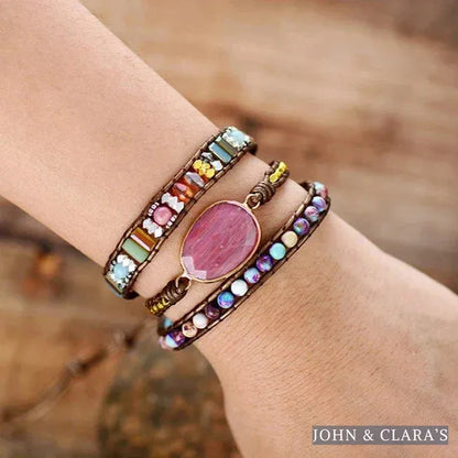 Natural Rhodonite & Jasper Wrap Bracelet