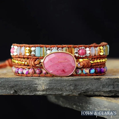 Natural Rhodonite & Jasper Wrap Bracelet
