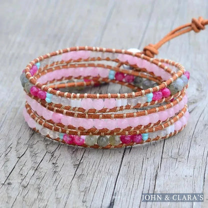 Natural Rose Quartz & Labradorite Wrap Bracelet