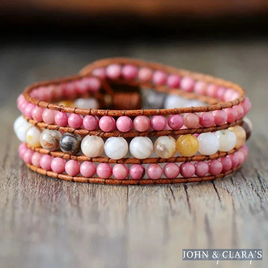Natural Rhodonite & Amazonite Beaded Wrap Bracelet