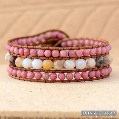 Natural Rhodonite & Amazonite Beaded Wrap Bracelet