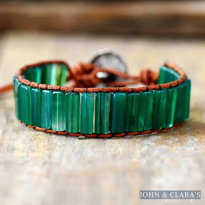 Handmade Natural Green Onyx Tube Stone Bracelet