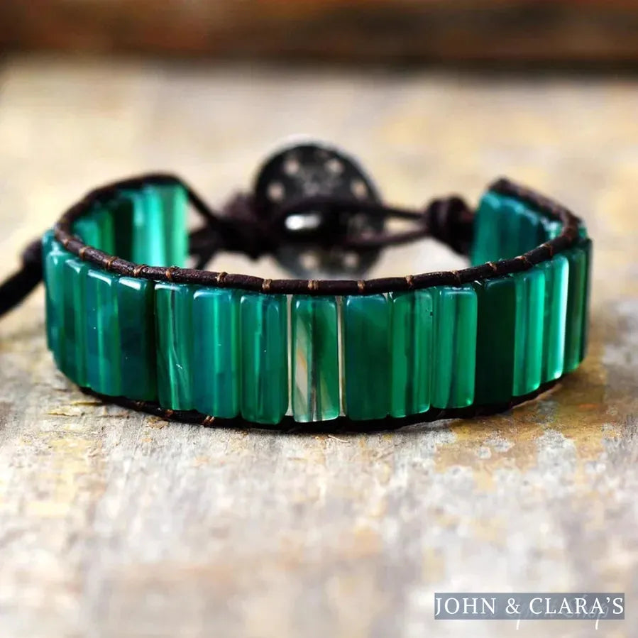 Handmade Natural Green Onyx Tube Stone Bracelet