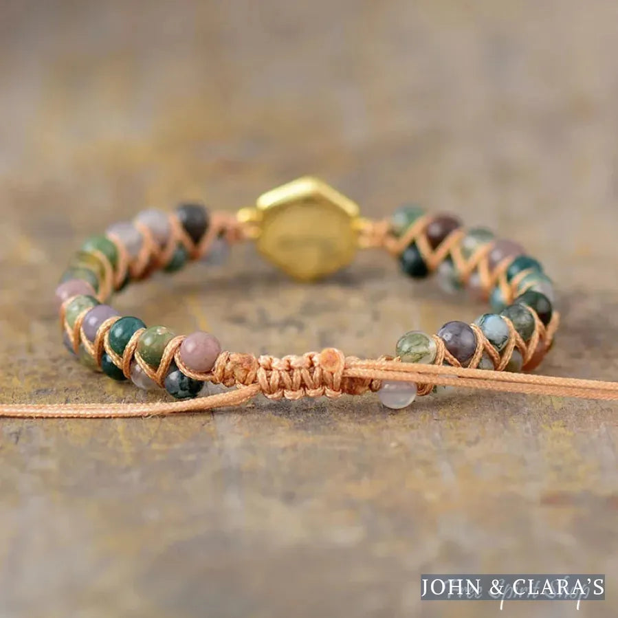 Natural Indian Agate & Pyrite Stone Beaded Bracelet