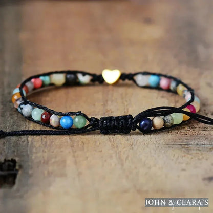 Natural Stone Mix & Heart Charm Bracelet