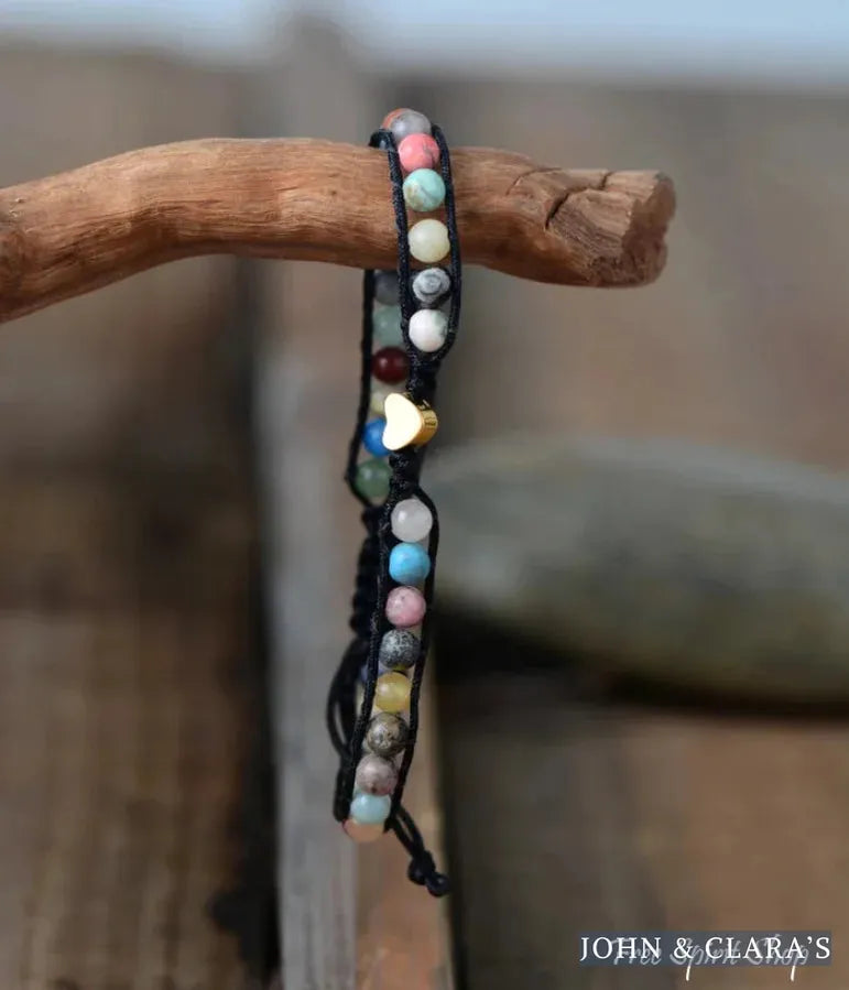 Natural Stone Mix & Heart Charm Bracelet