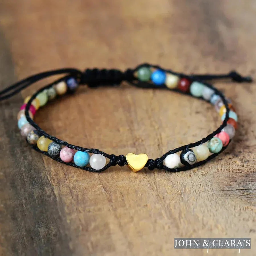 Natural Stone Mix & Heart Charm Bracelet