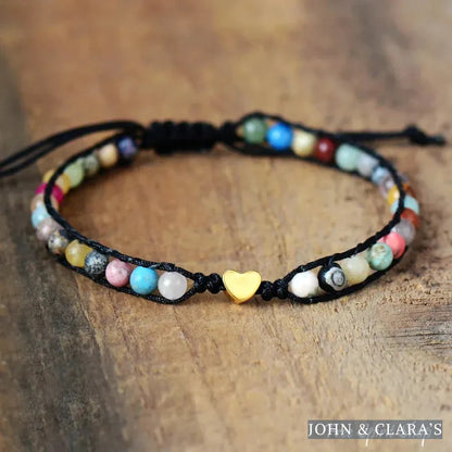 Natural Stone Mix & Heart Charm Bracelet