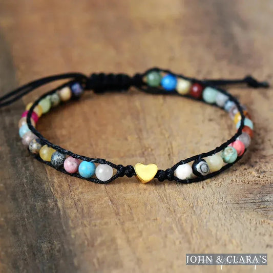 Natural Stone Mix & Heart Charm Bracelet