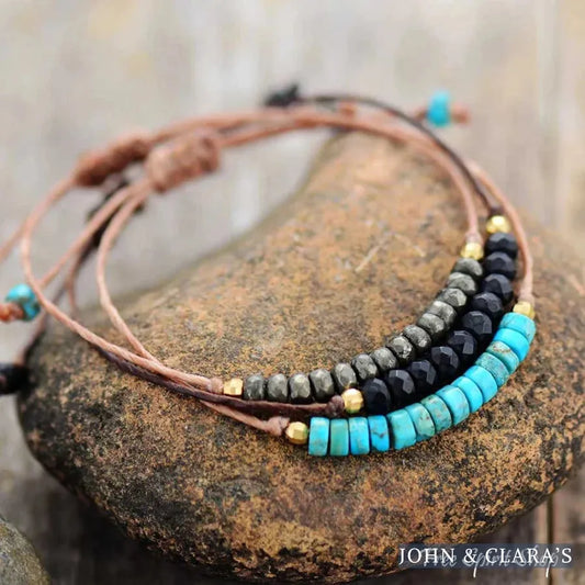 Natural Pyrite Onyx & Turquoise Howlite Friendship Bracelets