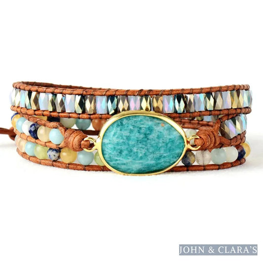 Natural Amazonite & Mix Gemstones Wrap Bracelet