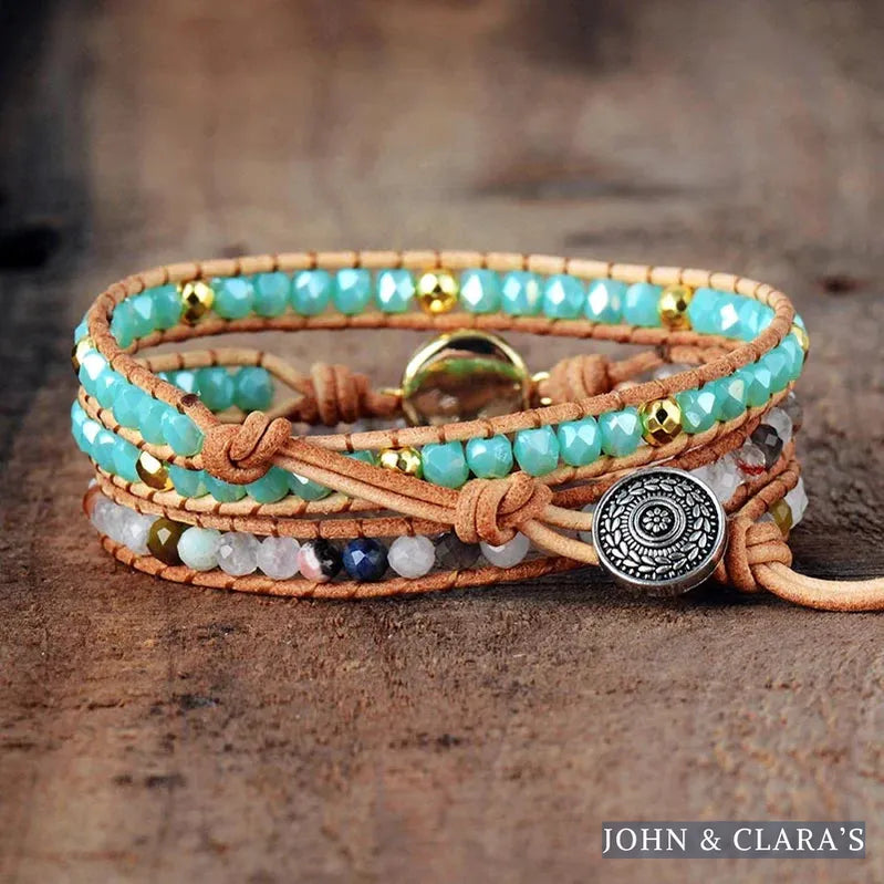 Handmade Clear Quartz & Opal Rhinestone Wrap Bracelet