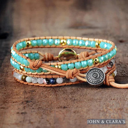 Handmade Clear Quartz & Opal Rhinestone Wrap Bracelet