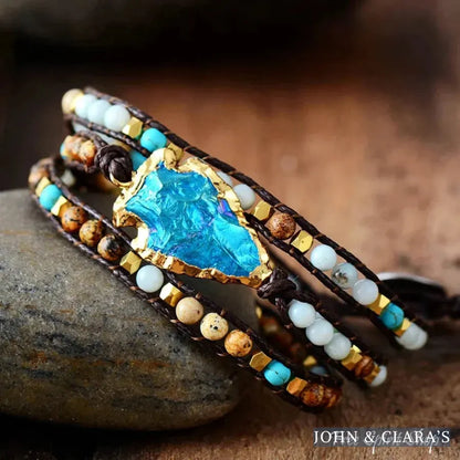 Handmade Natural Gemstones & Gilded Arrowhead Wrap Bracelet