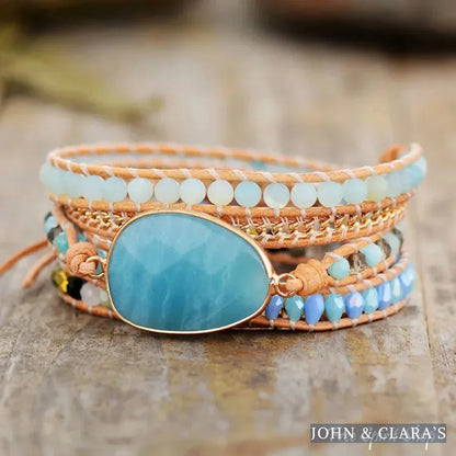 Natural Amazonite & Chain Bead Wrap Bracelet