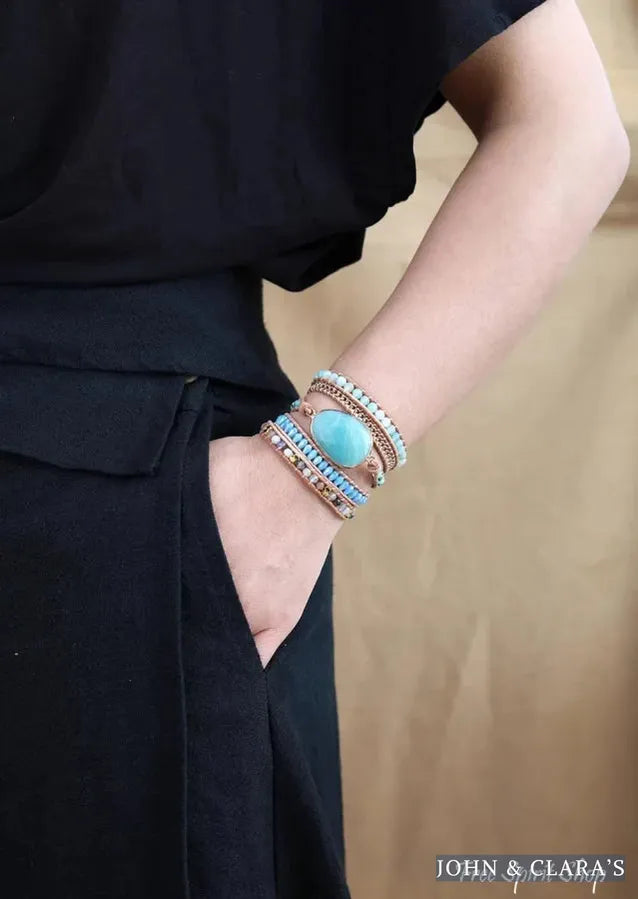 Natural Amazonite & Chain Bead Wrap Bracelet