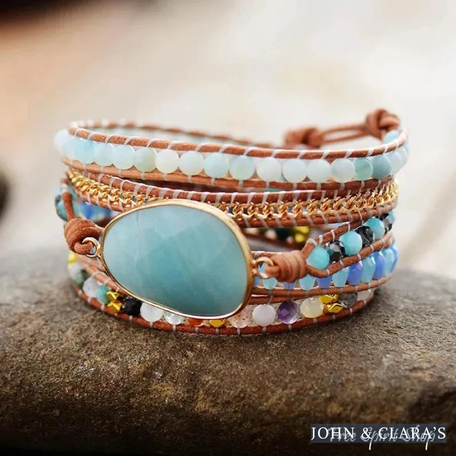 Natural Amazonite & Chain Bead Wrap Bracelet