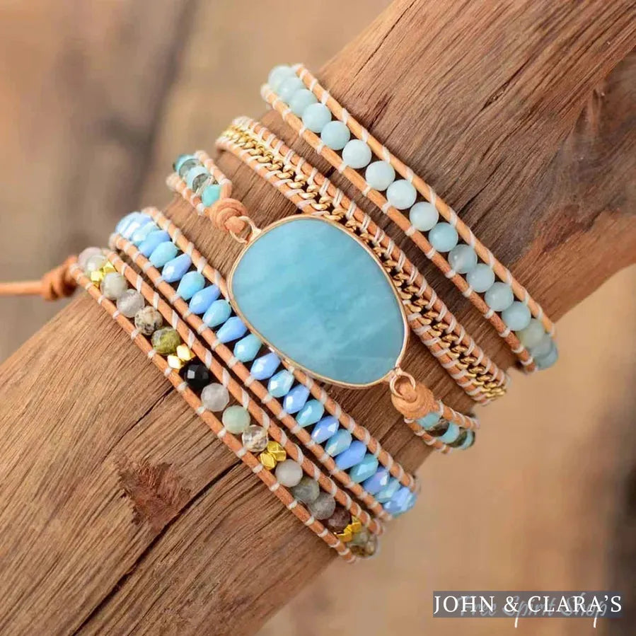 Natural Amazonite & Chain Bead Wrap Bracelet