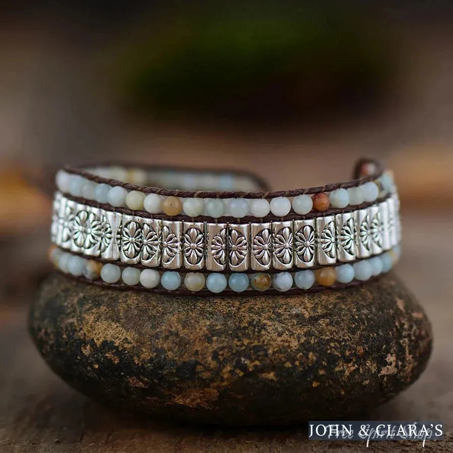 Natural Amazonite & Tibetan Metal Bead Wrap Bracelet