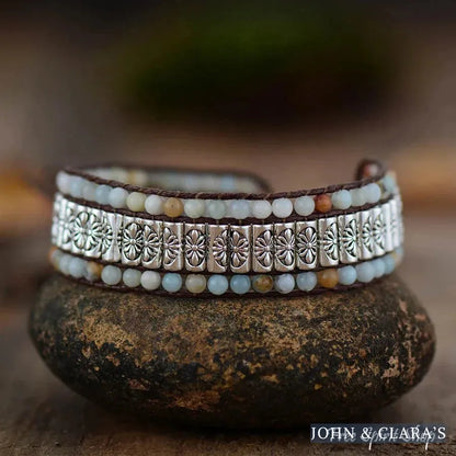 Natural Amazonite & Tibetan Metal Bead Wrap Bracelet