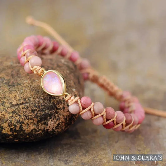 Natural Rhodonite & Opal Bead Bracelet