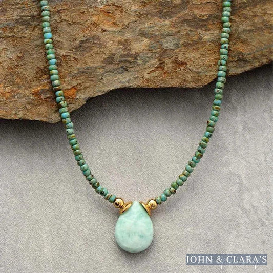 Natural African Turquoise & Amazonite Beaded Choker Necklace