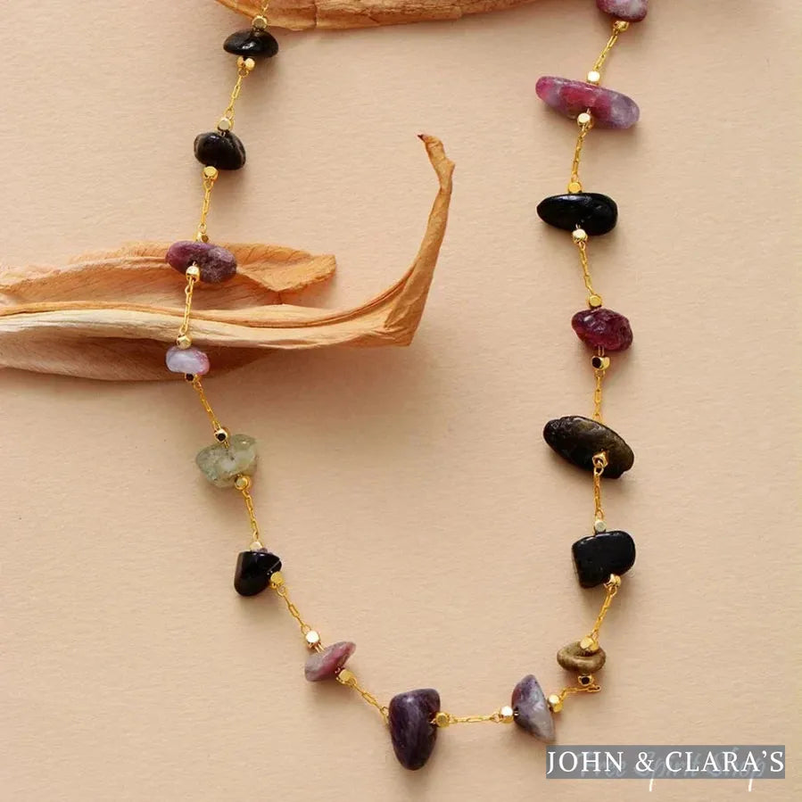 Natural Tourmaline Gemstone With Chain Necklace