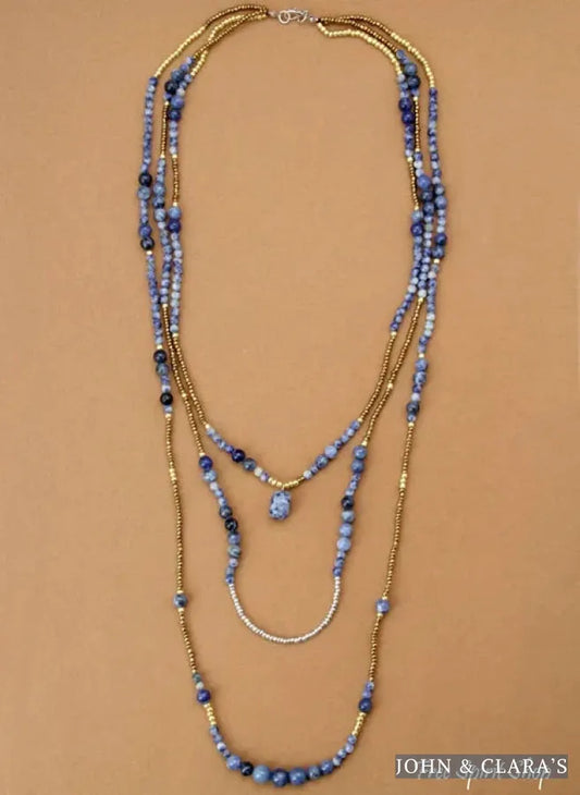 Natural Blue Sodalite & Seed Bead Multi-Layer Necklace