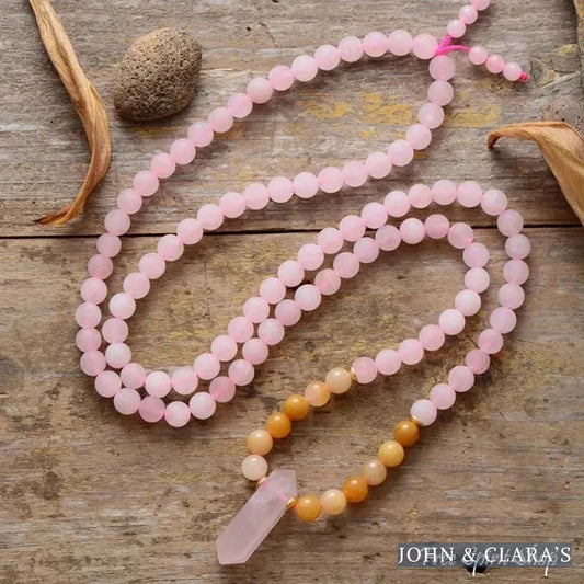 108 Rose Quartz & Jade Mala Bracelet / Necklace