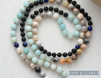 108 Natural Amazonite Jasper Lapis Lazuli Lava Stone Mala Bead Prayer
