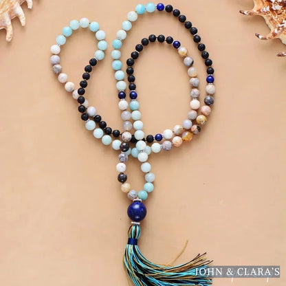 108 Natural Amazonite Jasper Lapis Lazuli Lava Stone Mala Bead Prayer
