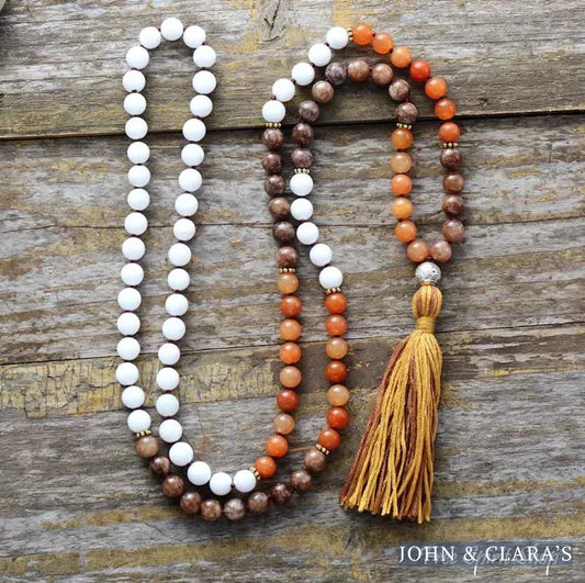 108 Natural Agate & Howlite Gemstone Bead Mala Necklace