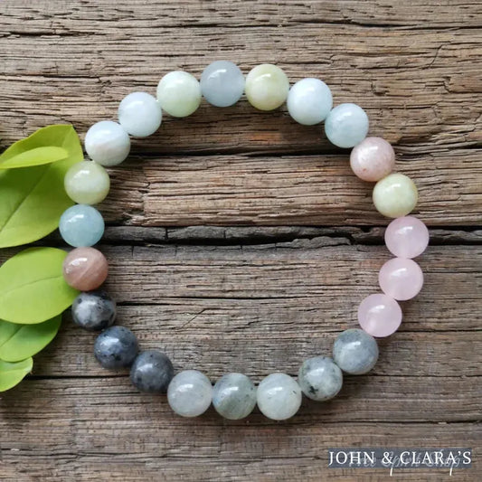 Natural Amazonite Labradorite & Rose Quartz Bead Bracelet