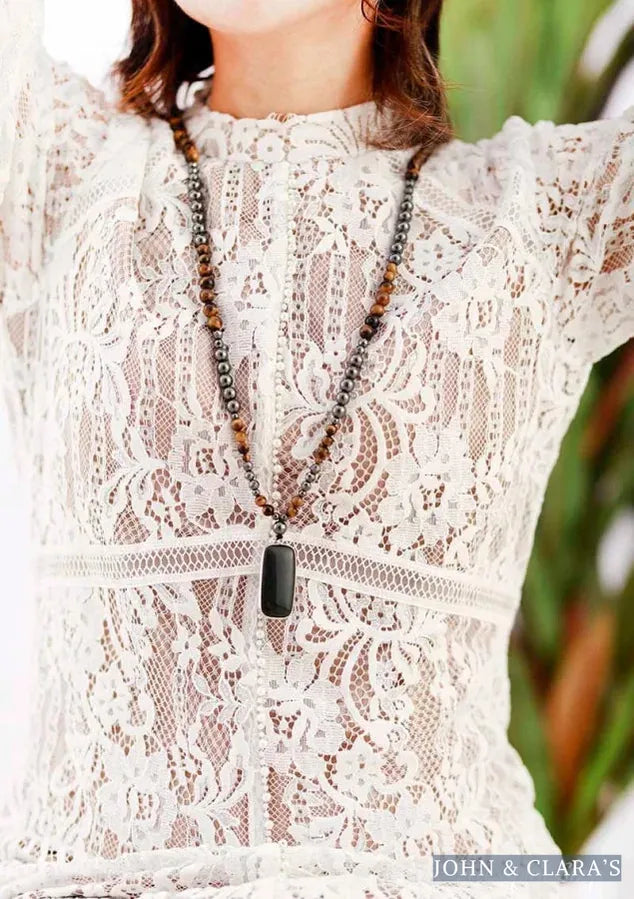 Natural Tiger Eye Hematite & Black Onyx Bead Necklace