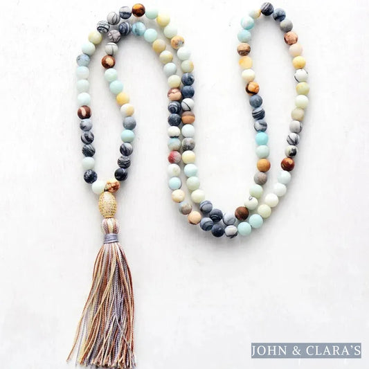 Natural Semi-Precious Agate & Amazonite Stone Mala