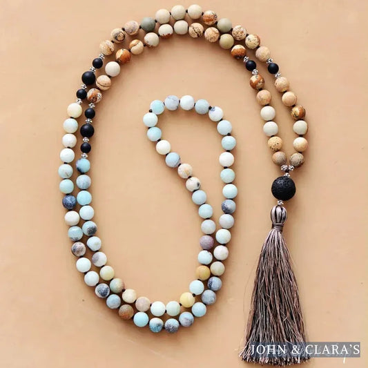 Natural 108 Amazonite Jasper & Lava Stone Bead Mala