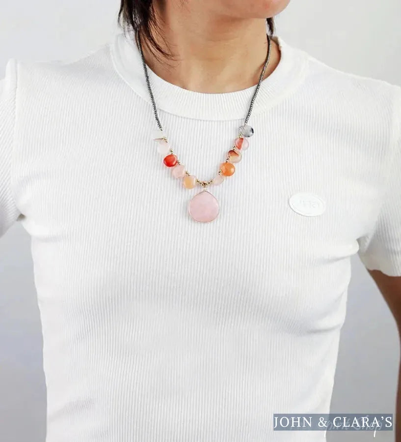 Natural Agate & Rose Quartz Beaded Necklace