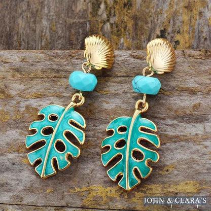 Seashell & Montserrat Leaf Earrings