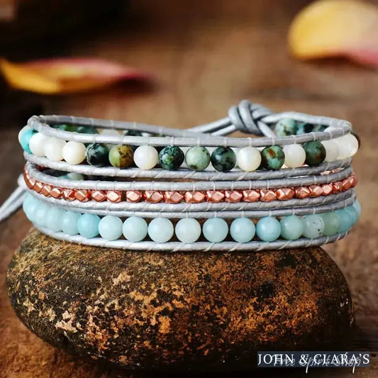 African Turquoise, Amazonite & Rose Bead Bracelet