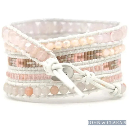Natural Rose Quartz & Aventurine White Wrap Bracelet