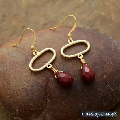 Natural Red Jasper Oval Earrings