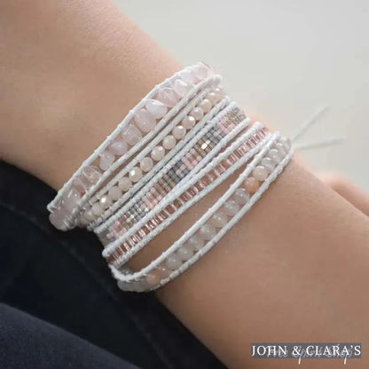 Natural Rose Quartz & Aventurine White Wrap Bracelet
