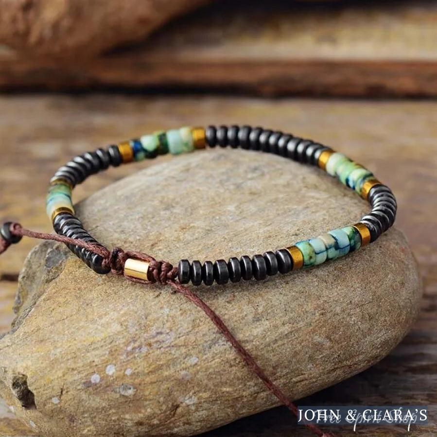 Adjustable African Turquoise & Copper Bead Adjustable Bracelet