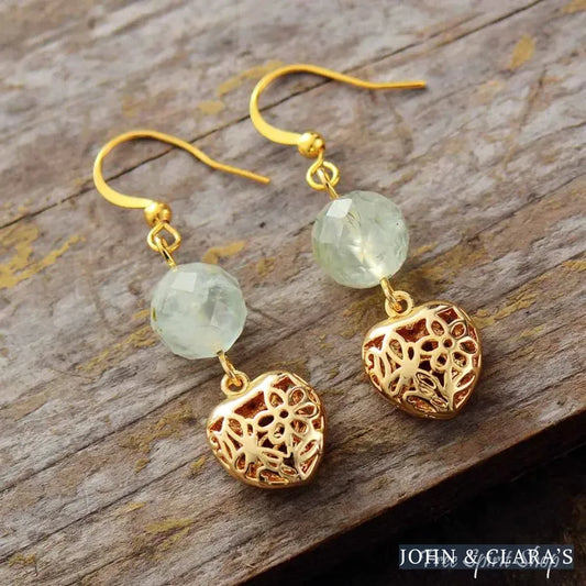 Natural Green Aventurine Heart Drop Earrings