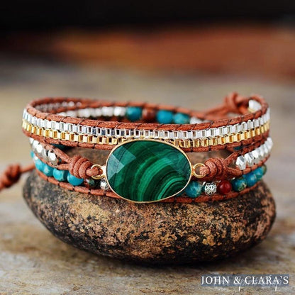 Handmade Malachite & Chain Beaded Wrap Bracelet