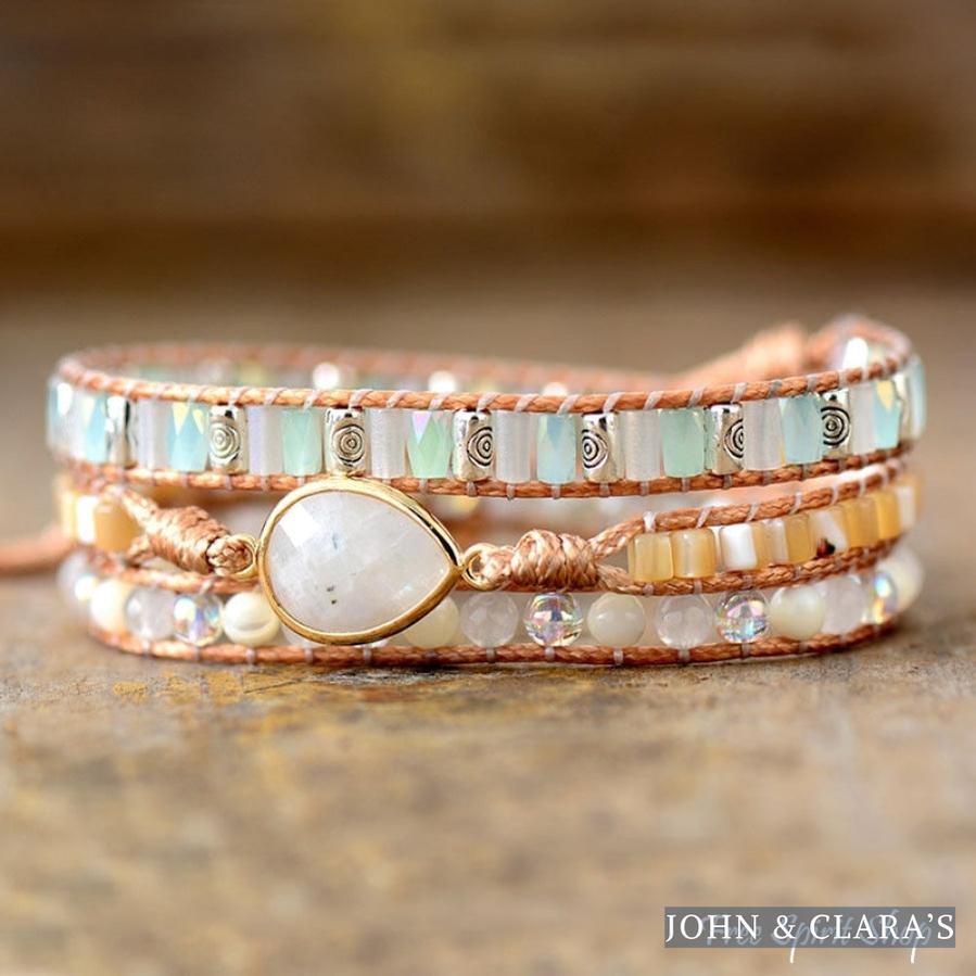 Handmade Moonstone & Pearly Rainbow Bead Wrap Bracelet